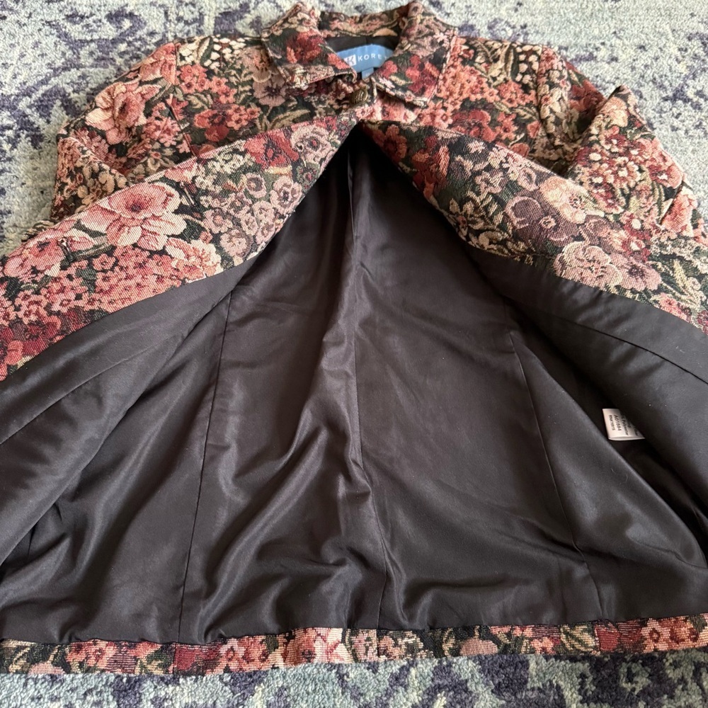 Women’s Vintage Jacquard Embroidered Florals Size 6P Blazer Jacket W/Pockets - Picture 4 of 9